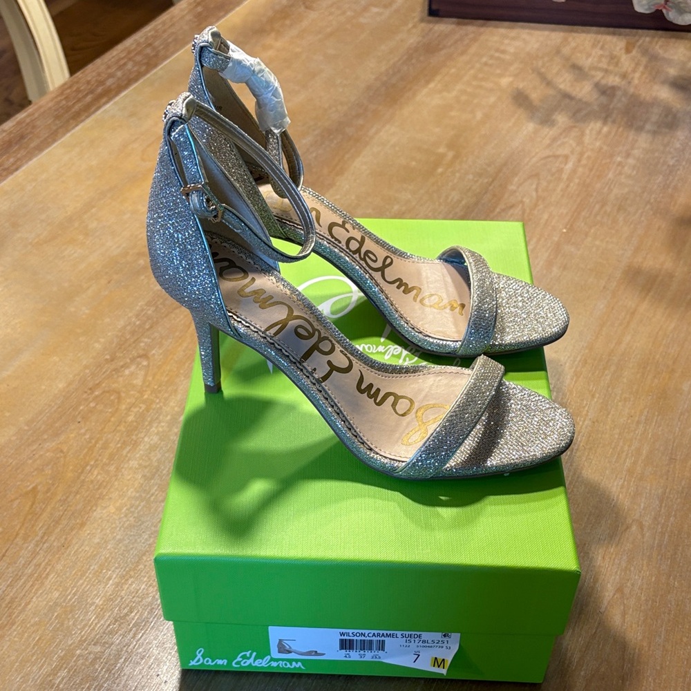 Sam Edelman Patti Spark Silver Heels-never worn. 7M-Last chance before donating!